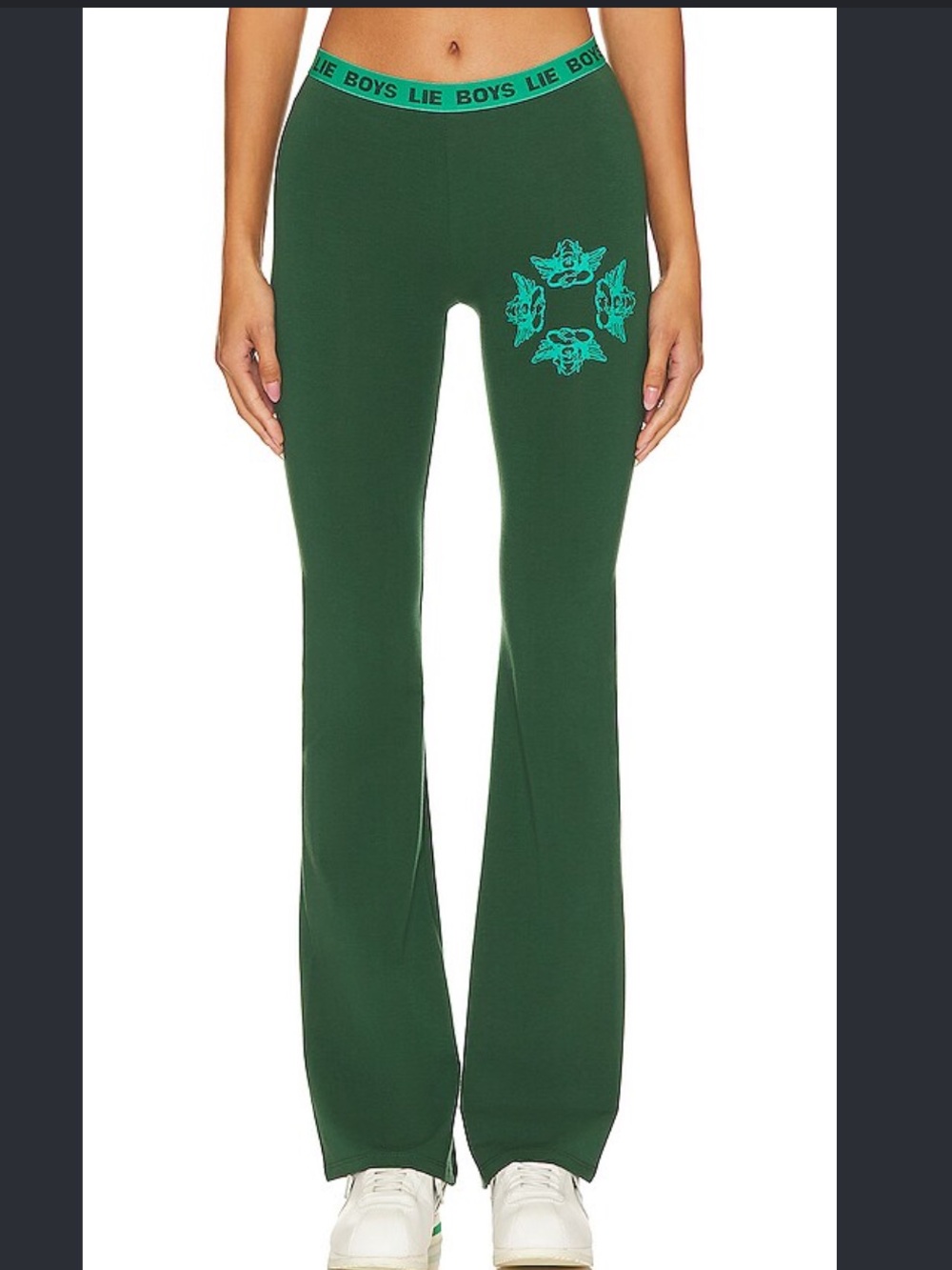 BOYS LIE Forest Green Flared Lounge Pants with Teal Logo Waistband